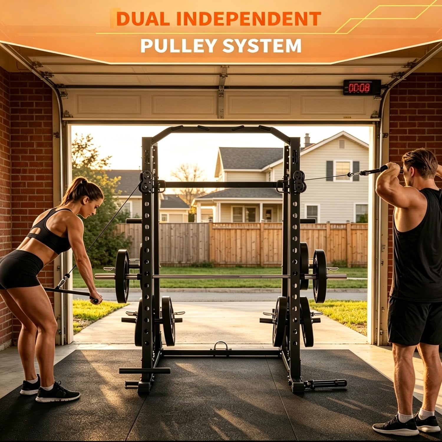 Smith Machine Home Gym, 2200LB Power Cage with Dual Pulley Cable Systems, LAT Pull-Down, Leg Hold-Down & 20+ Attachments for Full Body Workouts