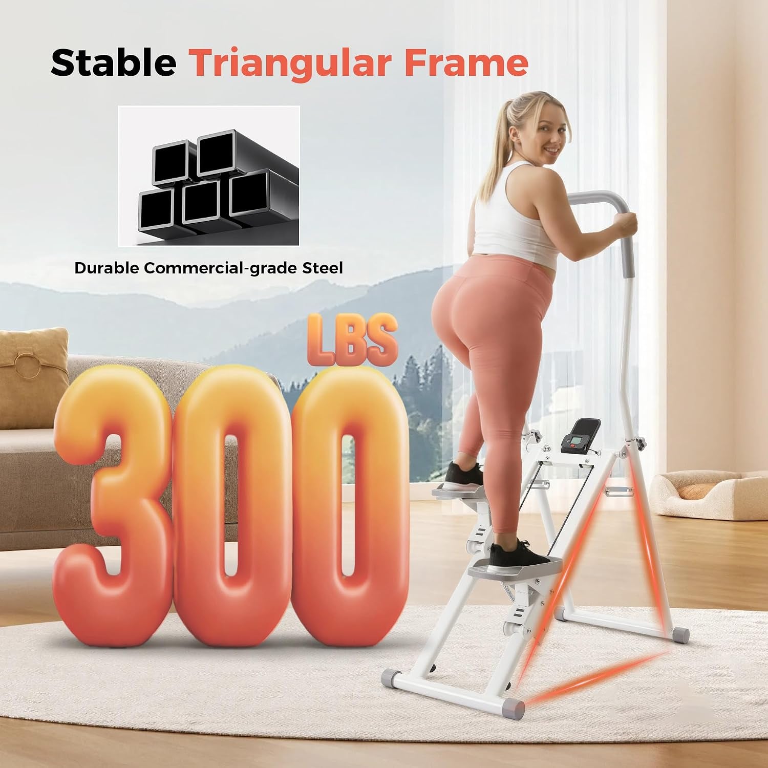 Stair Stepper for Home Gym, Foldable Vertical Climber Workout Machine, 3 Levels of Adjustable Resistance, 300 Lbs Capacity Cardio Machine, LCD Monitor, Extended and Widened Anti-Slip Footrests