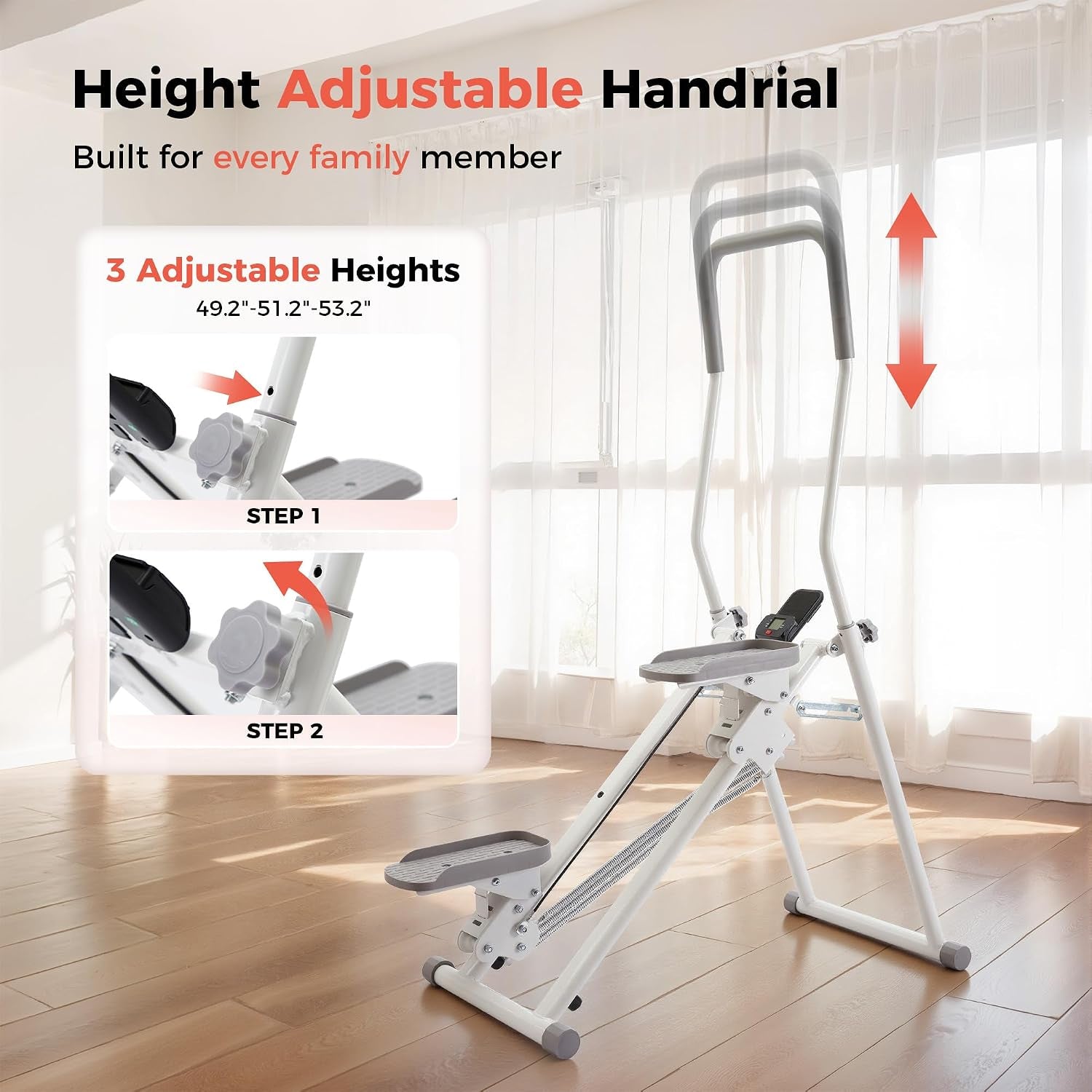 Stair Stepper for Home Gym, Foldable Vertical Climber Workout Machine, 3 Levels of Adjustable Resistance, 300 Lbs Capacity Cardio Machine, LCD Monitor, Extended and Widened Anti-Slip Footrests