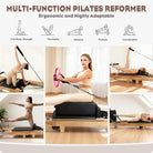 94.5"Pilates Reformer, Wooden Foldable Reformer Pilates Machine with Springs, Quick-Assembly Studio Grade Pilates Reformer Machine, Pilates Equipment with Sitting Box, Jump Board for Home Use & Studio