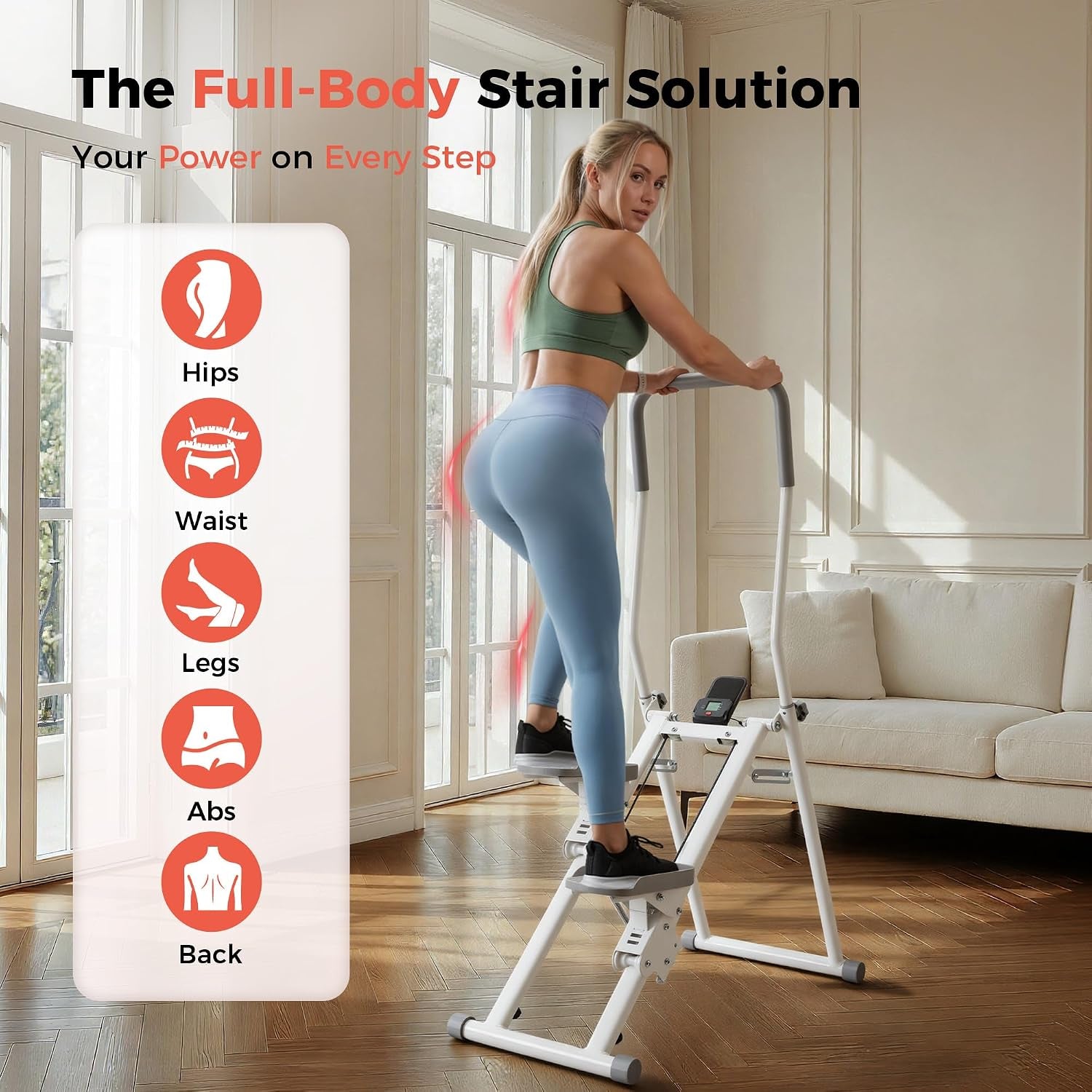 Stair Stepper for Home Gym, Foldable Vertical Climber Workout Machine, 3 Levels of Adjustable Resistance, 300 Lbs Capacity Cardio Machine, LCD Monitor, Extended and Widened Anti-Slip Footrests