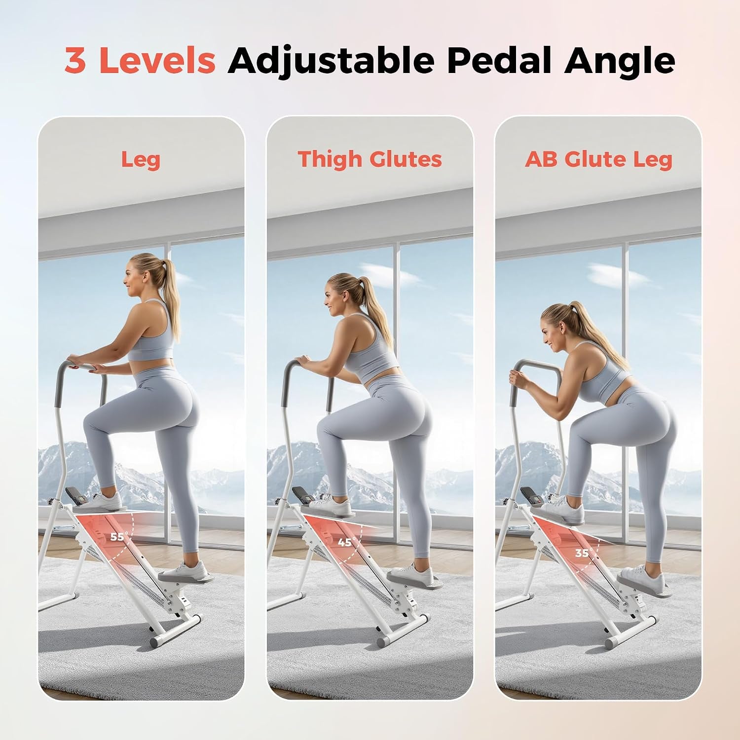 Stair Stepper for Home Gym, Foldable Vertical Climber Workout Machine, 3 Levels of Adjustable Resistance, 300 Lbs Capacity Cardio Machine, LCD Monitor, Extended and Widened Anti-Slip Footrests